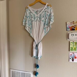 Trina Turk Lahaina Cover Up Dress White Blue Embroidered Eyelet Size Small
